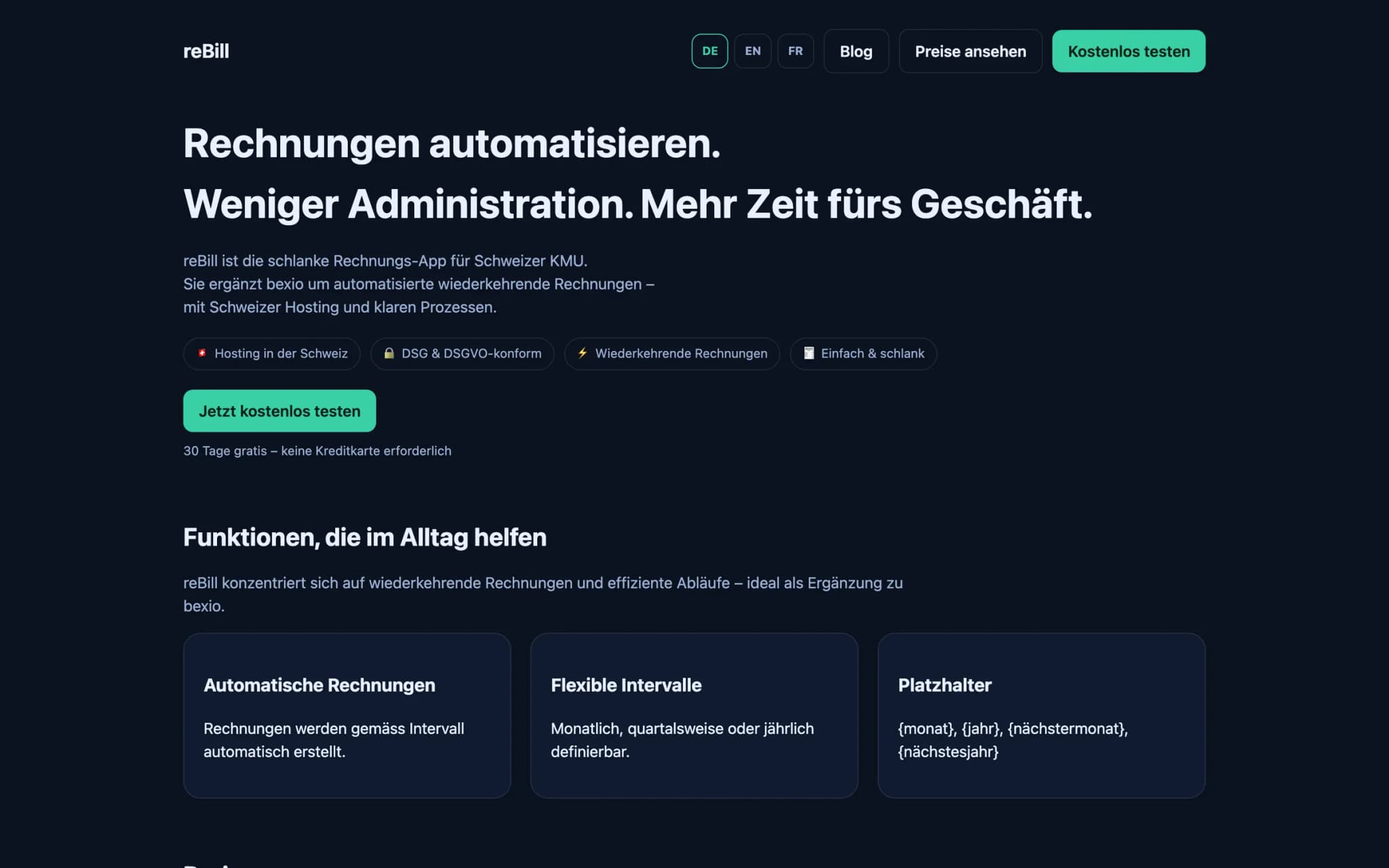 reBill homepage in German
