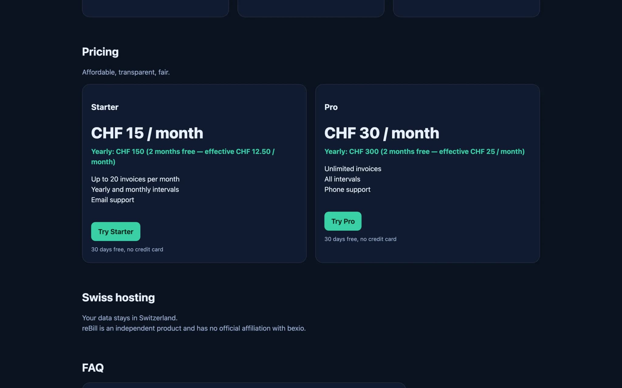 reBill plans: Starter and Pro