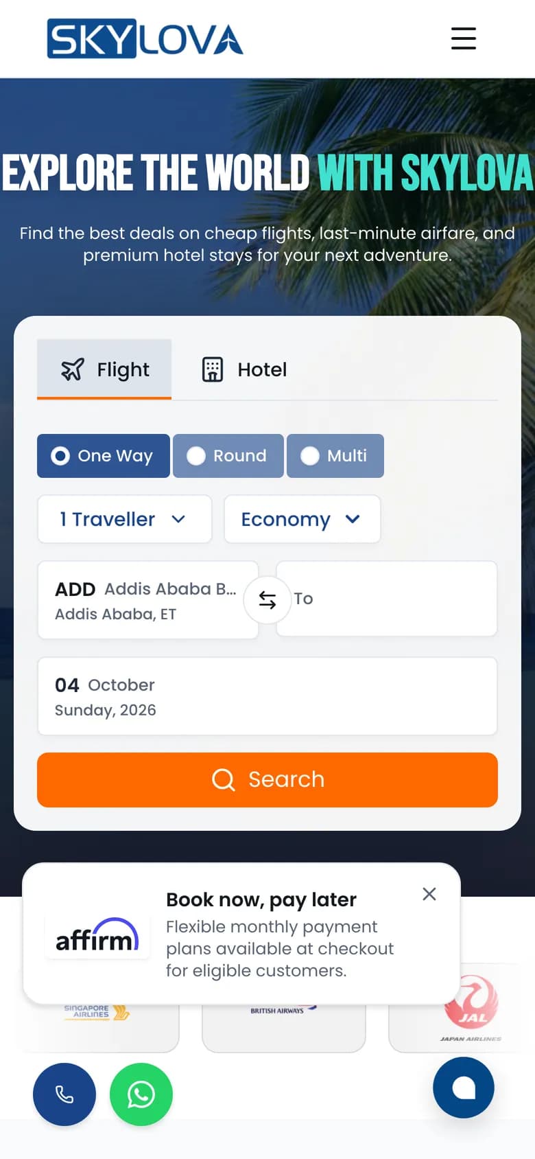 Skylova Travel on a phone